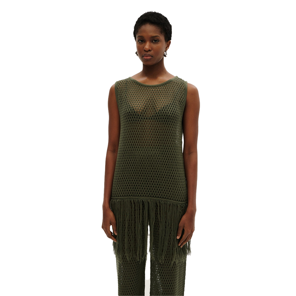 COMBOS KNITWEAR Γυναικεία Μπλούζα Δίχτυ Με Κρόσσια  - Χακί