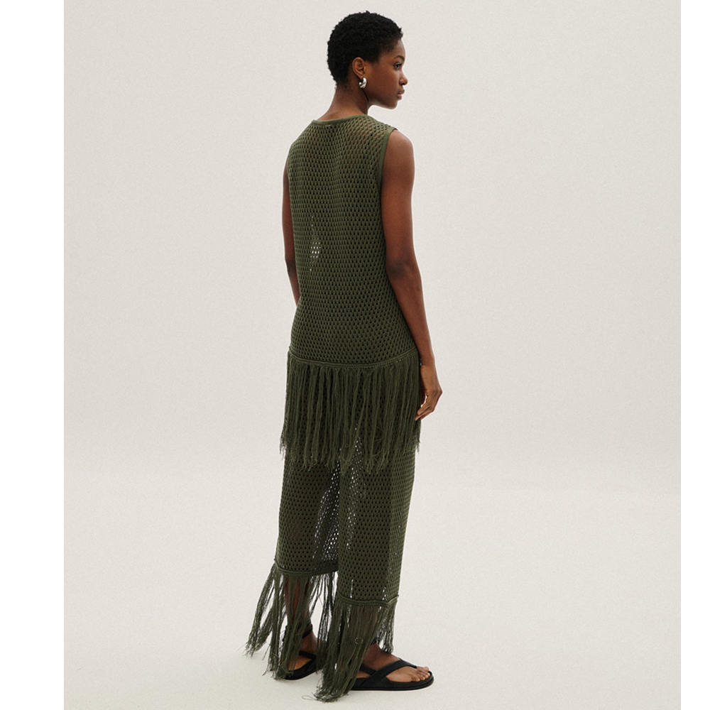 COMBOS KNITWEAR Γυναικεία Παντελόνα Δίχτυ Με Κρόσσια  - 2