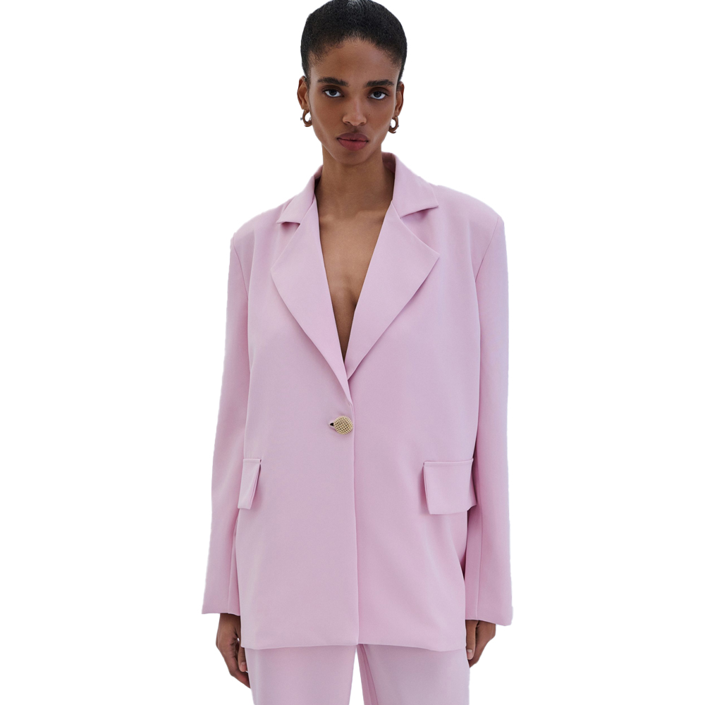 COMBOS KNITWEAR Blazer Gold Button Γυναικείο Σακάκι  - Ροζ