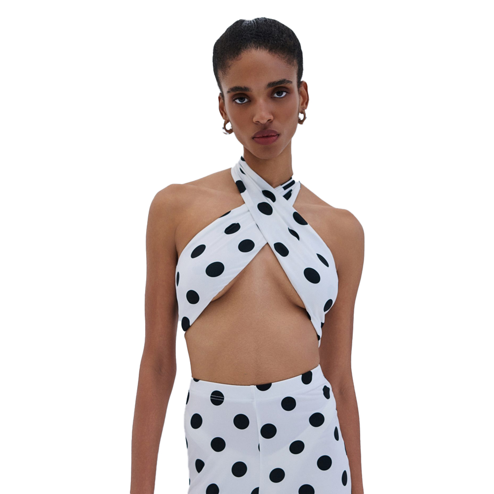 COMBOS KNITWEAR Bra Polka Dots Γυναικείο Τοπ - Λευκό-Μαύρο