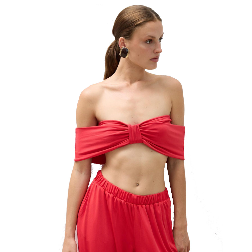 COMBOS KNITWEAR Top Off Shoulder Γυναικείο Τοπ - Κόκκινο