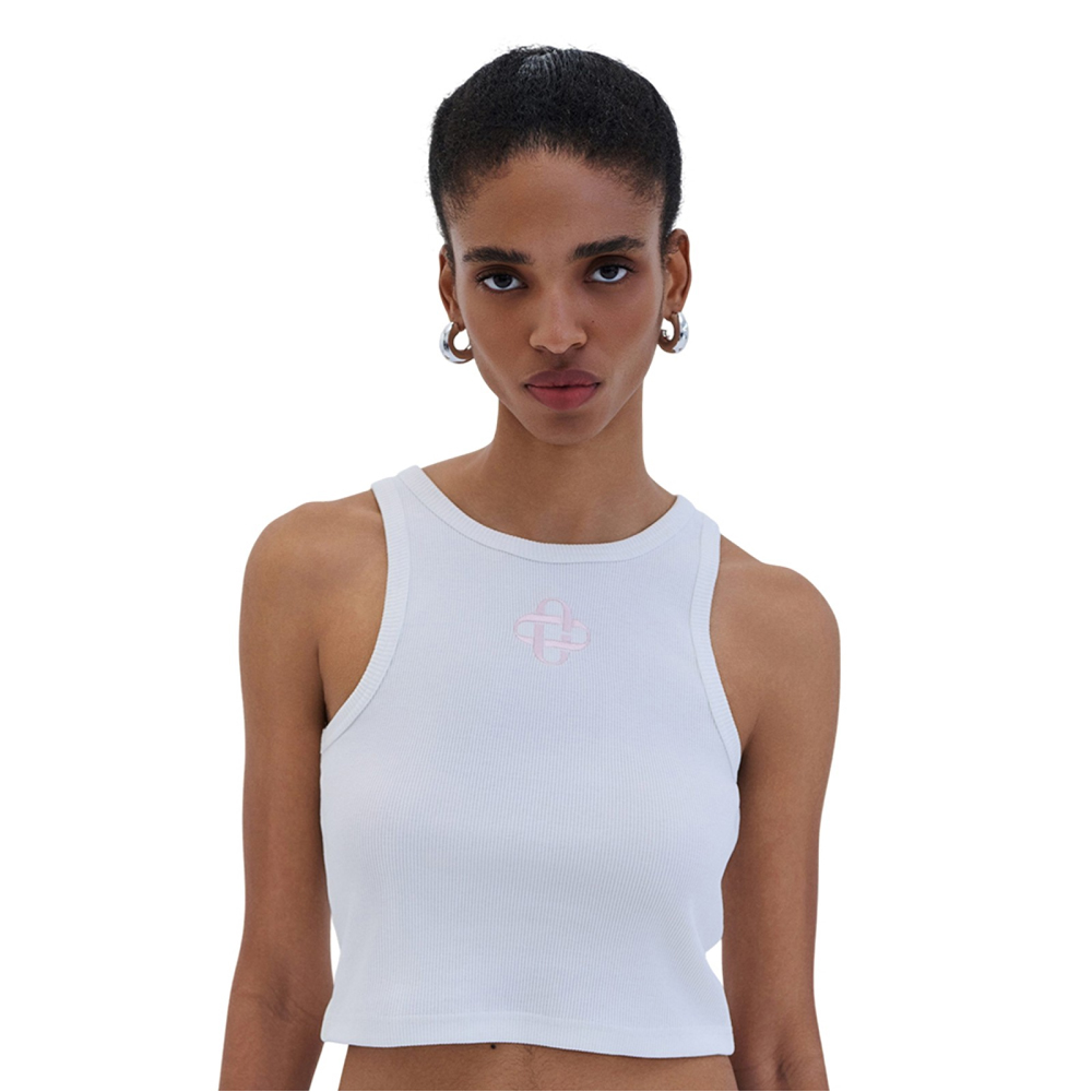 COMBOS KNITWEAR Tank Top Γυναικεία Αμάνικη Crop Μπλούζα - Λευκό