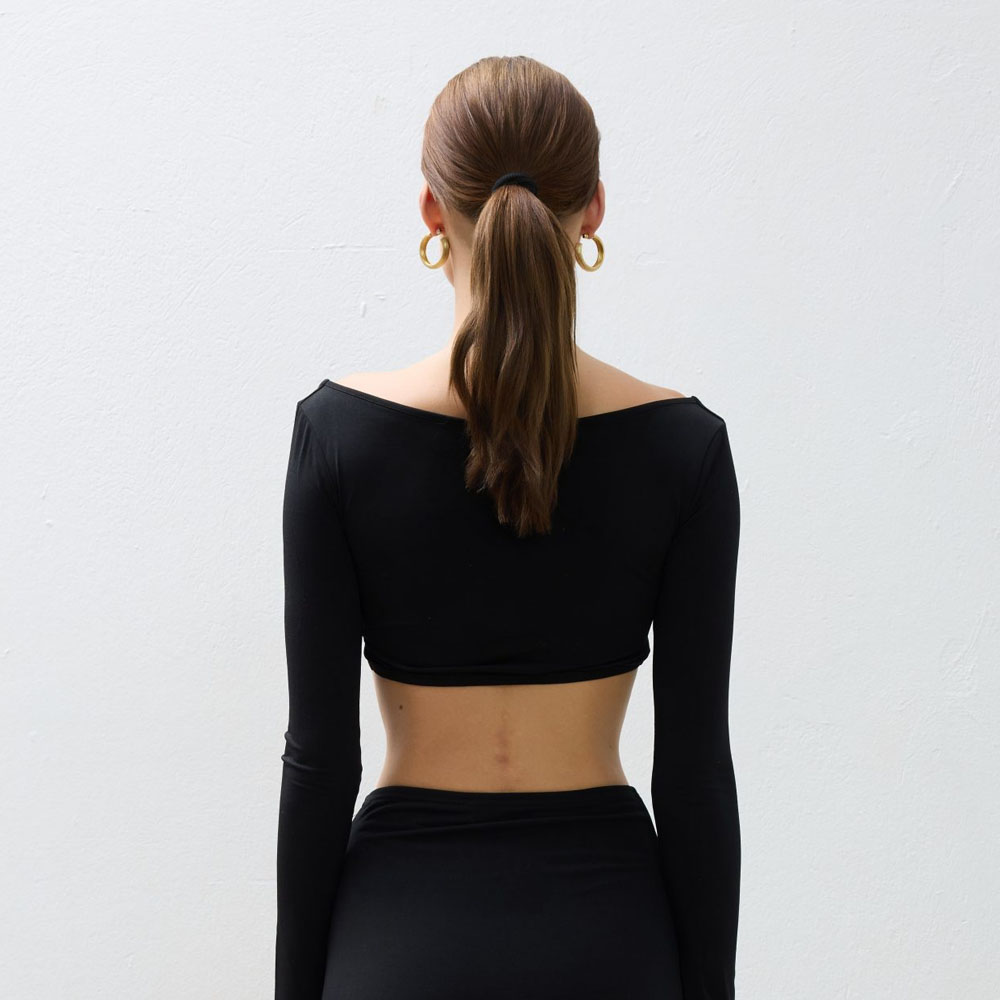 COMBOS KNITWEAR Crop Top Long Sleeve Γυναικείο Crop Τοπ - 2