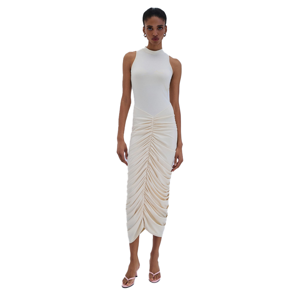 COMBOS KNITWEAR Dress Maxi Gather Γυναικείο Φόρεμα Μάξι - Κρεμ