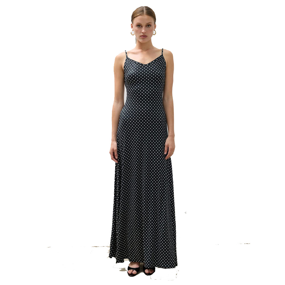 COMBOS KNITWEAR Dress Maxi Polka Dots Γυναικείο Φόρεμα Μάξι - Μαύρο-Λευκό