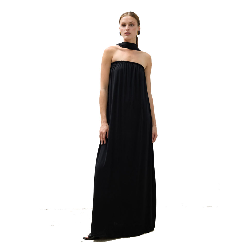 COMBOS KNITWEAR Dress Maxi Strapless Scarf  Γυναικείο Φόρεμα Μάξι - Μαύρο