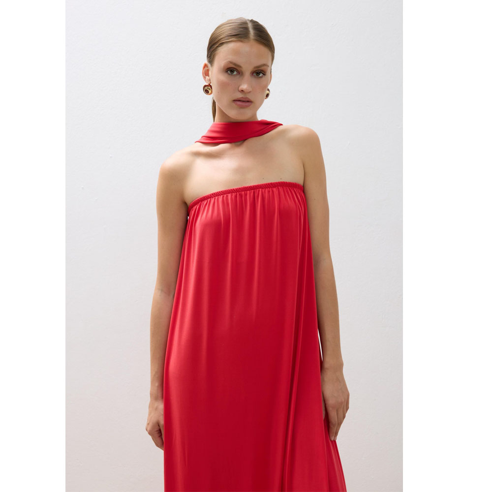 COMBOS KNITWEAR Dress Maxi Strapless Scarf  Γυναικείο Φόρεμα Μάξι - 4