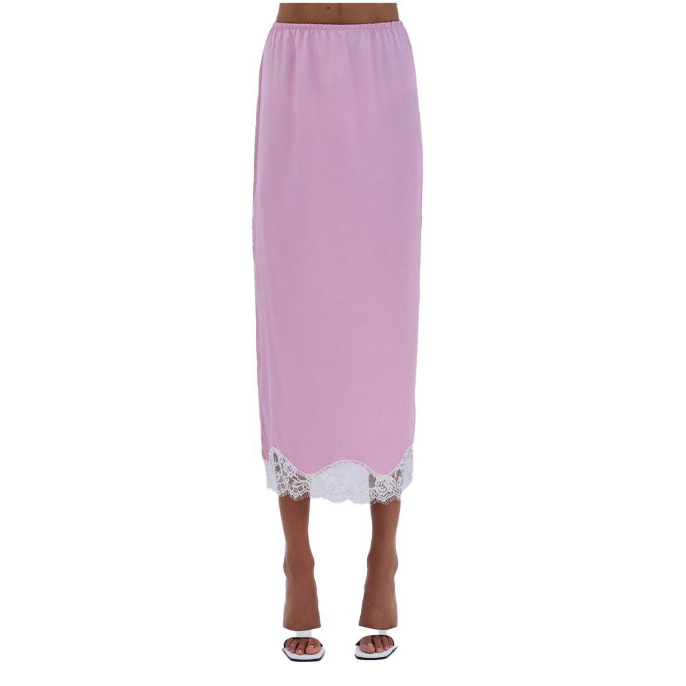 COMBOS KNITWEAR Skirt Maxi Satin Lace Γυναικεία Φούστα Μάξι - Ροζ