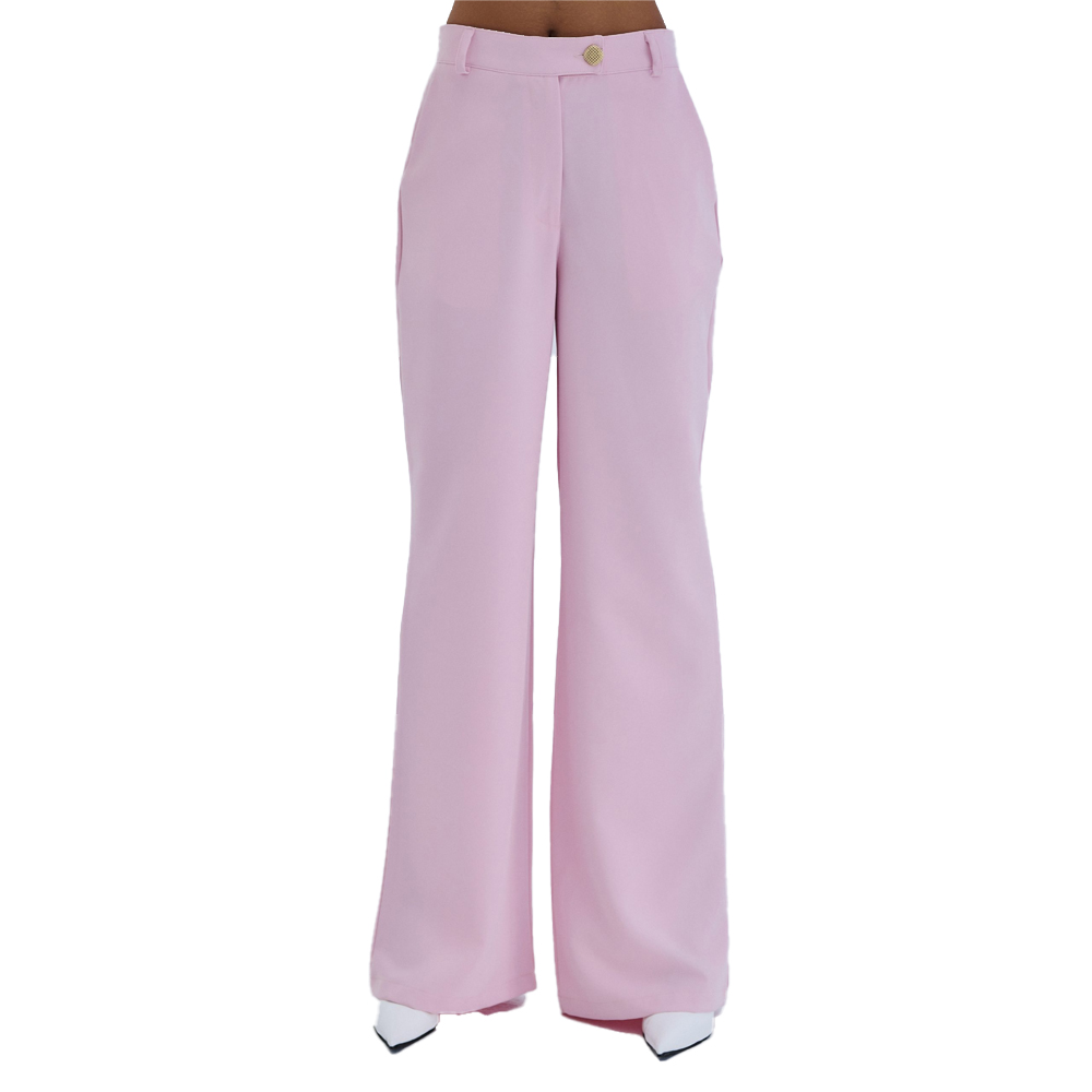 COMBOS KNITWEAR Trouser Gold Button Flare Γυναικείο Παντελόνι - Ροζ