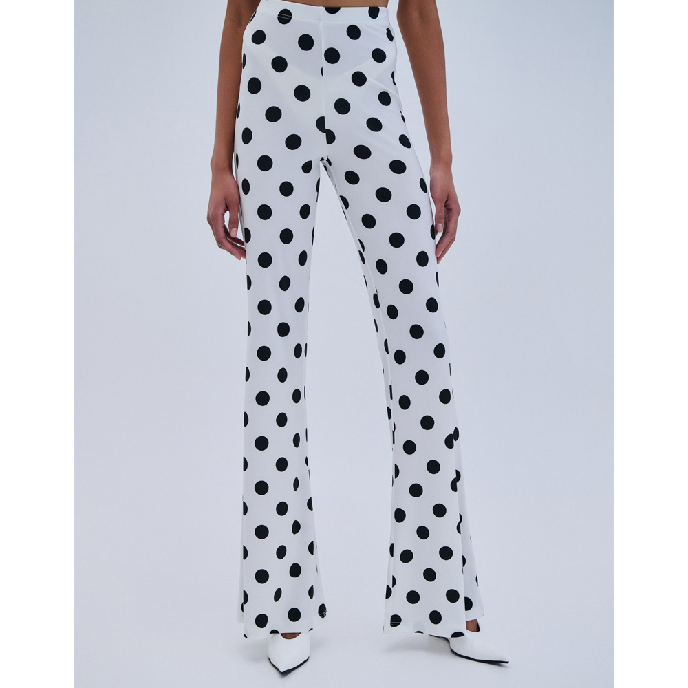 COMBOS KNITWEAR Trouser Polka Dots Flare Γυναικείο Παντελόνι - Λευκό-Μαύρο