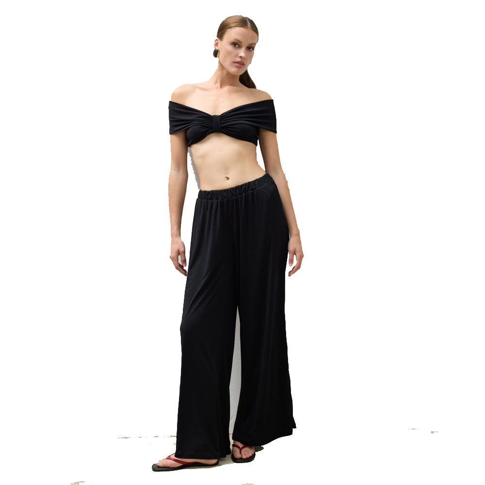 COMBOS KNITWEAR Pants Wide Leg Γυναικείο Παντελόνι - Μαύρο