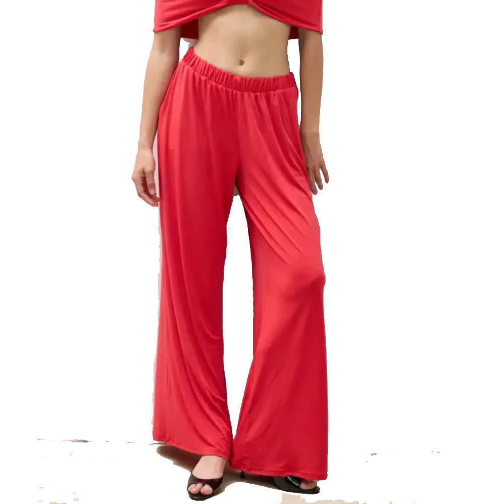 COMBOS KNITWEAR Pants Wide Leg Γυναικείο Παντελόνι - Κόκκινο