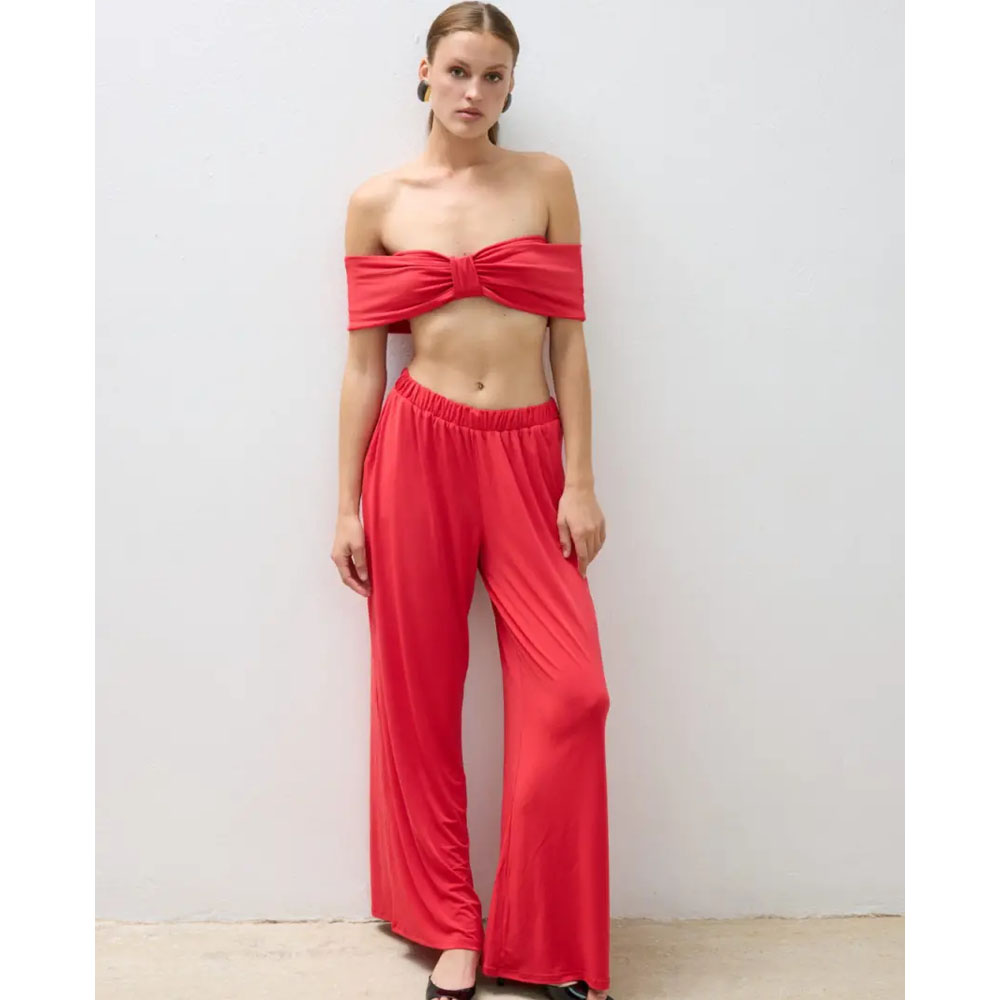 COMBOS KNITWEAR Pants Wide Leg Γυναικείο Παντελόνι - 3