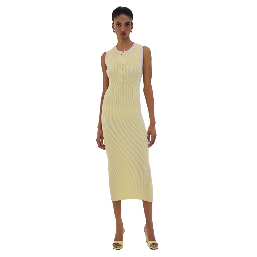 COMBOS KNITWEAR Dress Maxi Starfish Buttons Γυναικείο Φόρεμα Μάξι - Κίτρινο