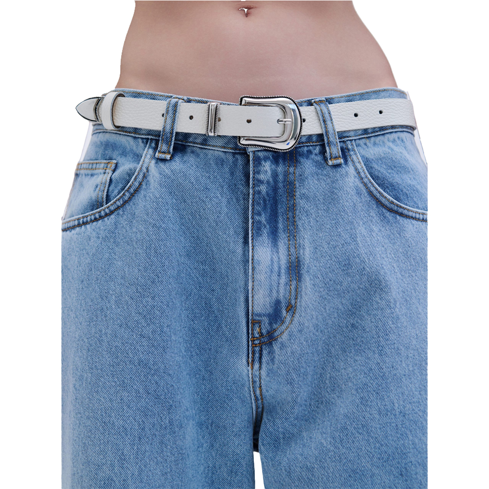 COMBOS KNITWEAR Belt Leather Metal V Tip Γυναικεία Ζώνη - Λευκό