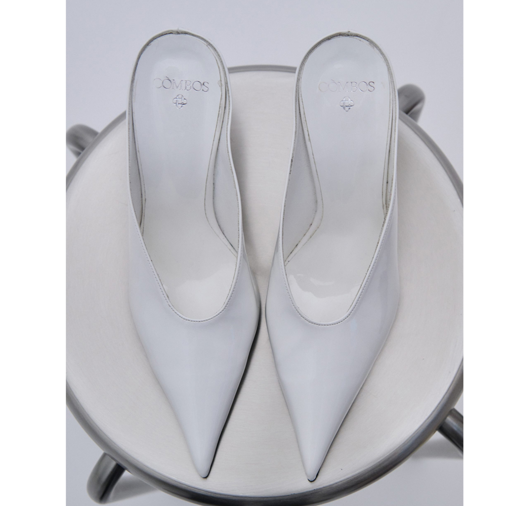 COMBOS KNITWEAR Mules Patent White Γυναικεία Πέδιλα - 2