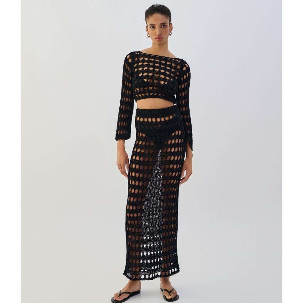 COMBOS KNITWEAR Blouse Crop Net Γυναικείο Πλεκτό Τοπ - 3