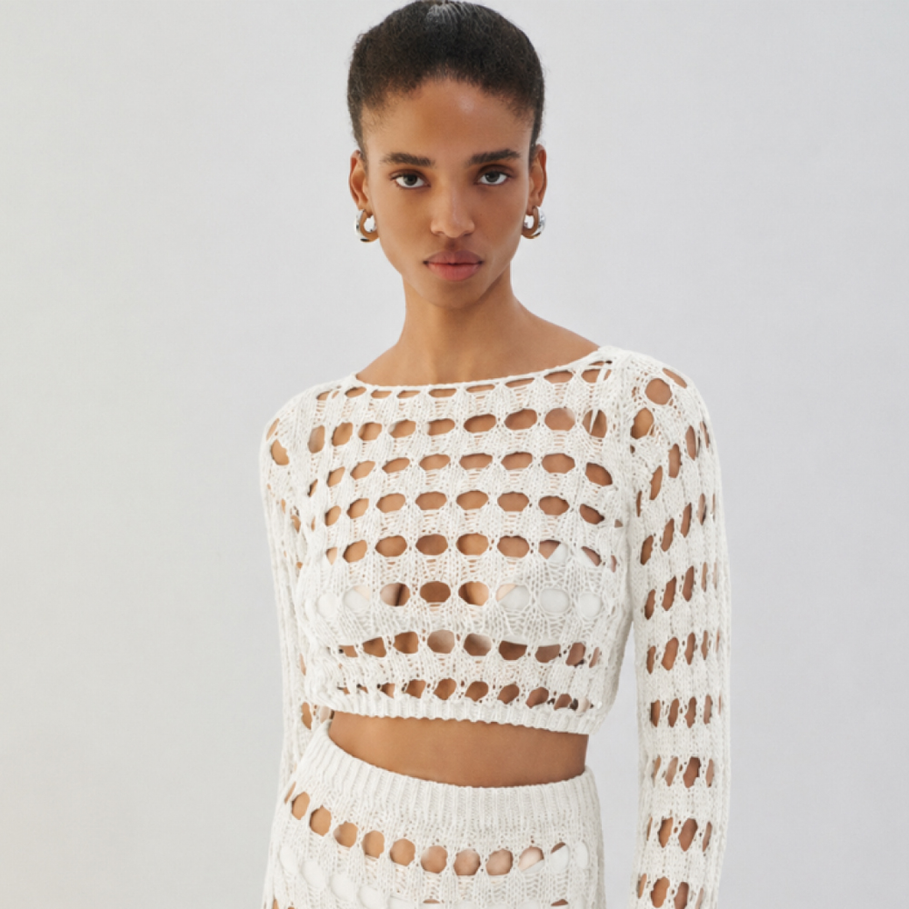 COMBOS KNITWEAR Blouse Crop Net Γυναικείο Πλεκτό Τοπ - 2