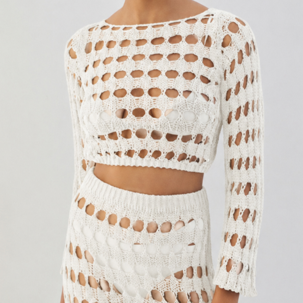 COMBOS KNITWEAR Blouse Crop Net Γυναικείο Πλεκτό Τοπ - 3