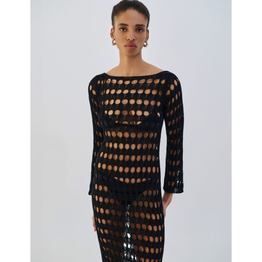 COMBOS KNITWEAR Dress Maxi Open Back Net Γυναικείο Φόρεμα Μάξι Διχτυωτό - 3