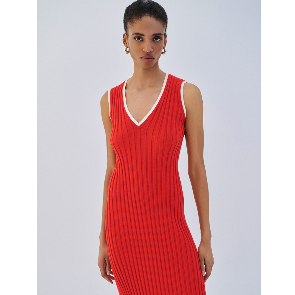 COMBOS KNITWEAR Dress Maxi V Stripe Γυναικείο Φόρεμα Μάξι - 3