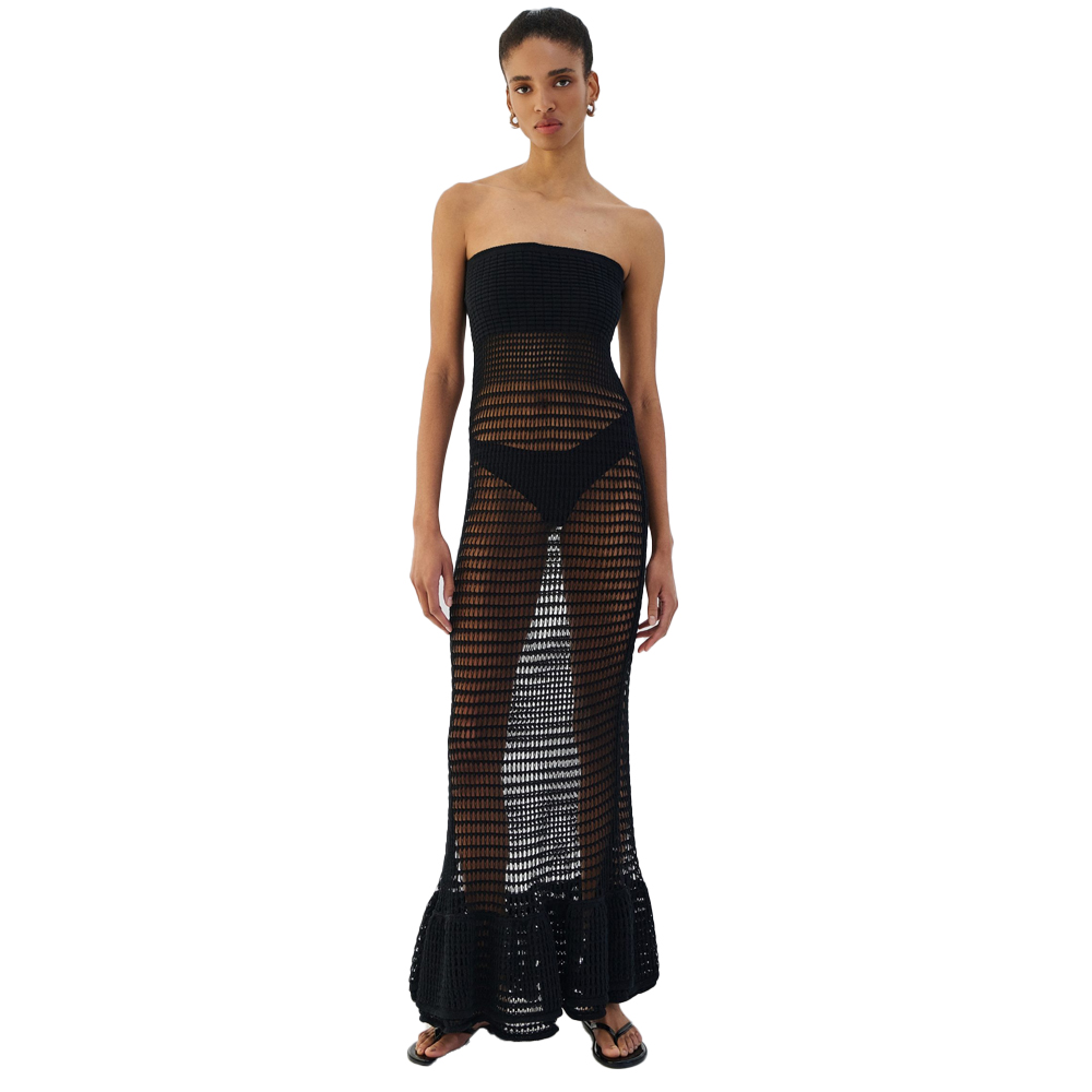 COMBOS KNITWEAR Dress Maxi Strapless Γυναικείο Φόρεμα Μάξι Πλεκτό - Μαύρο