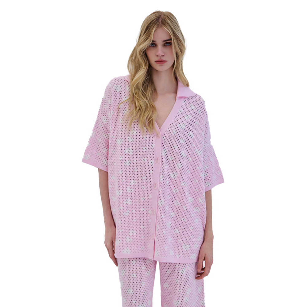 COMBOS Cardigan Polo V Hearts Γυναικεία Ζακέτα - Ροζ