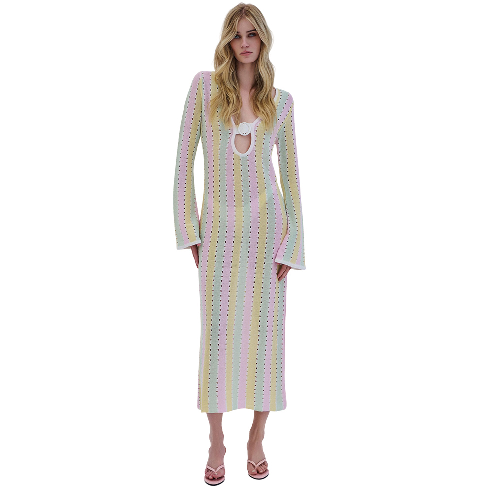 COMBOS KNITWEAR Dress Maxi Ring Tricolor Γυναικείο Φόρεμα Μάξι - Multi