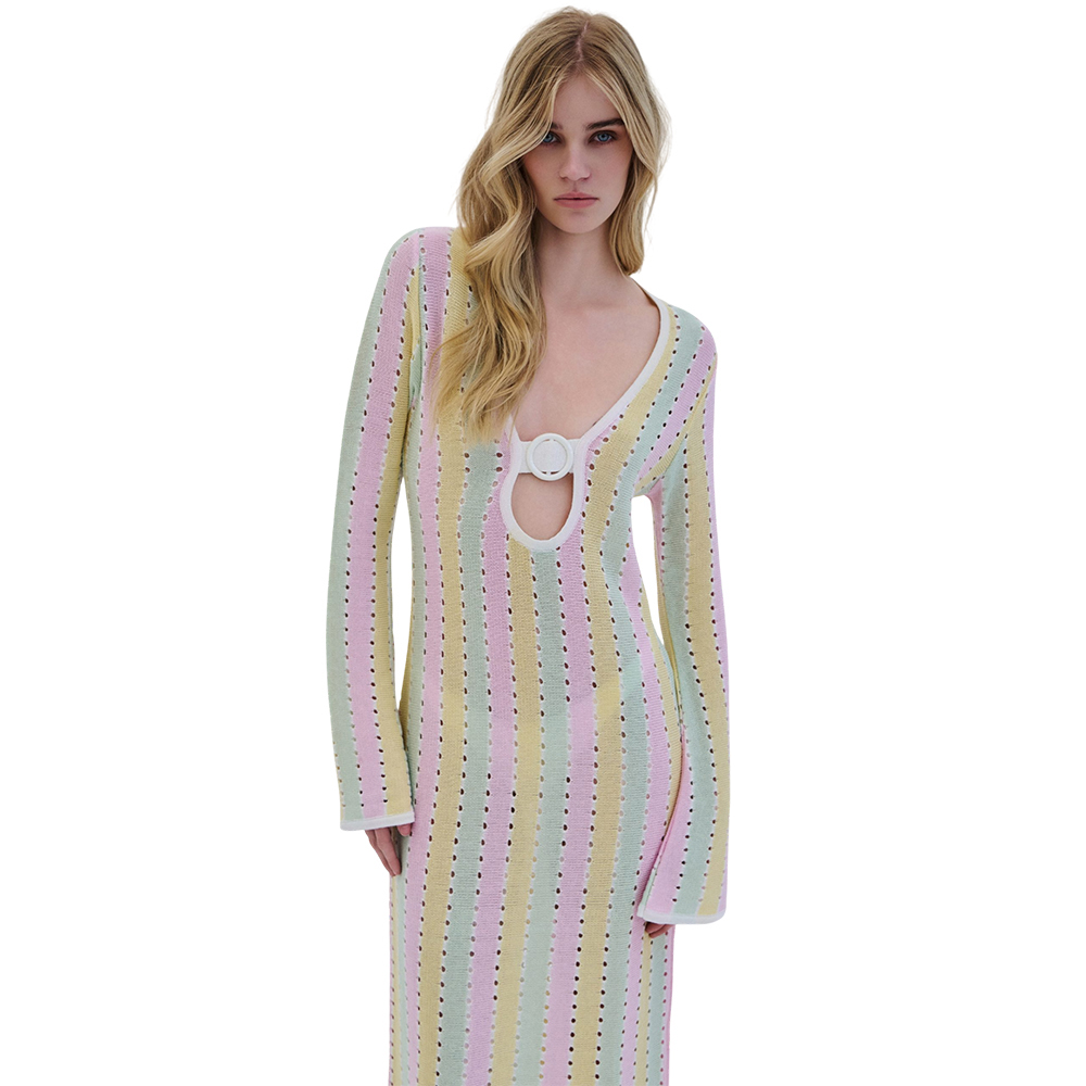 COMBOS KNITWEAR Dress Maxi Ring Tricolor Γυναικείο Φόρεμα Μάξι - 3