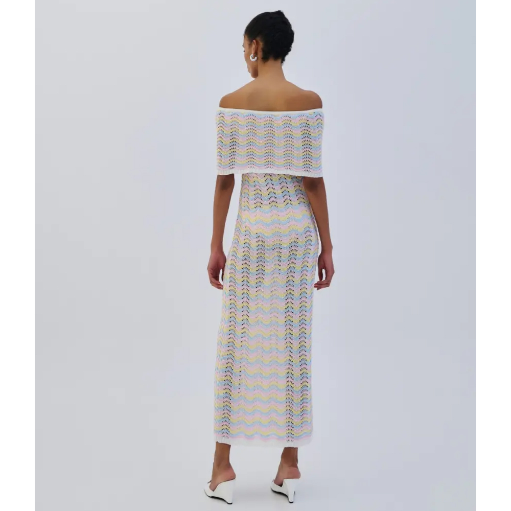 COMBOS KNITWEAR Dress Maxi Strapless Tricolor Γυναικείο Φόρεμα Μάξι Πλεκτό - 2