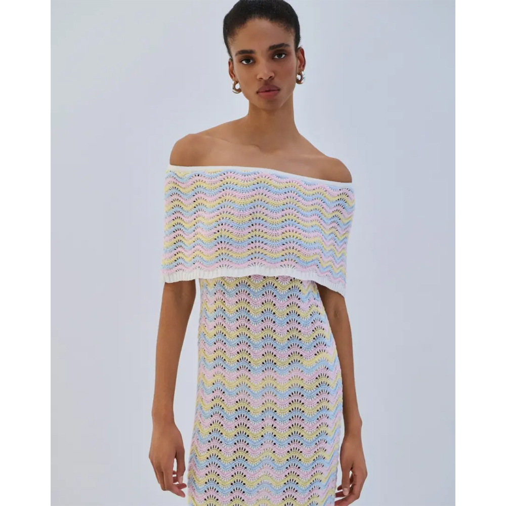 COMBOS KNITWEAR Dress Maxi Strapless Tricolor Γυναικείο Φόρεμα Μάξι Πλεκτό - 3