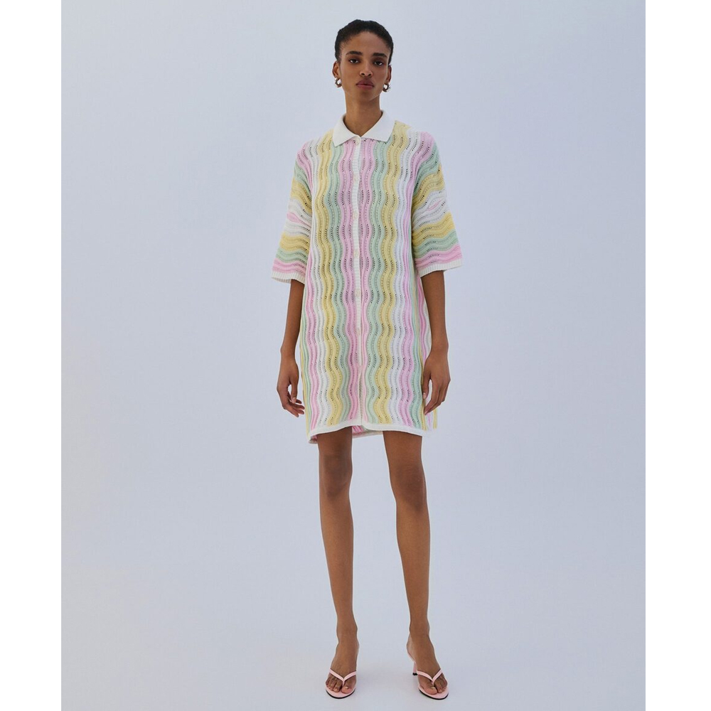 COMBOS KNITWEAR Dress Mini Polo Tricolor Γυναικείο Φόρεμα Μίνι - 3