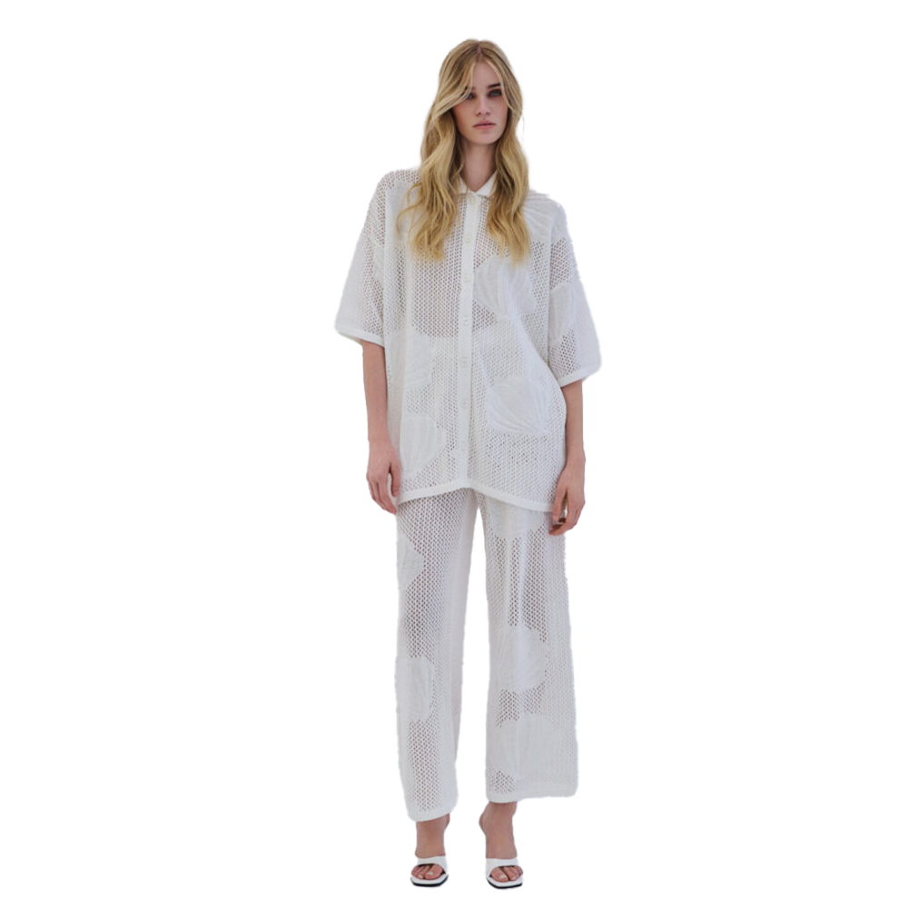 COMBOS KNITWEAR Pants Shell Γυναικείο Παντελόνι - Λευκό