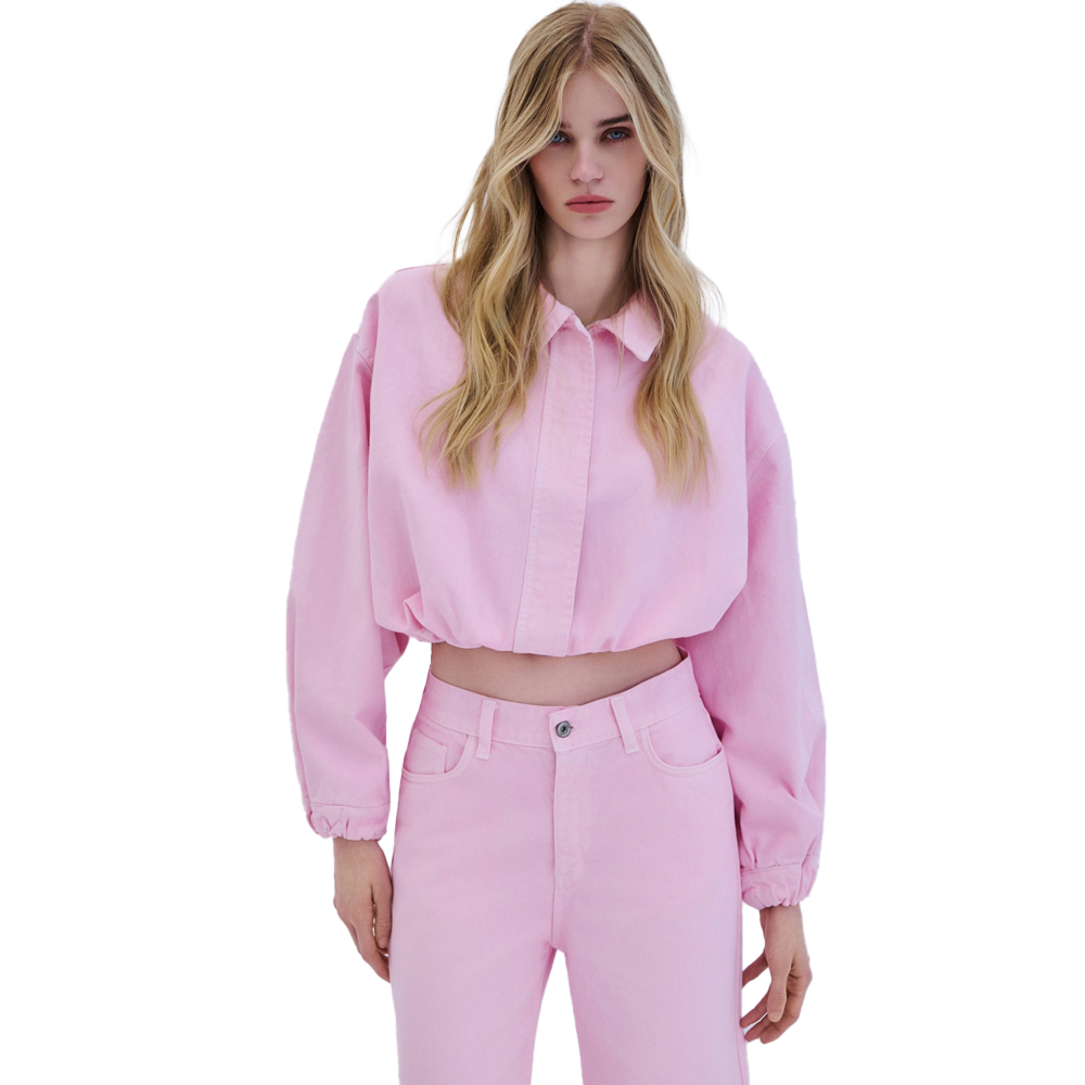 COMBOS KNITWEAR Denim Jacket Crop  Γυναικείο Μπουφάν Τζιν - Ροζ