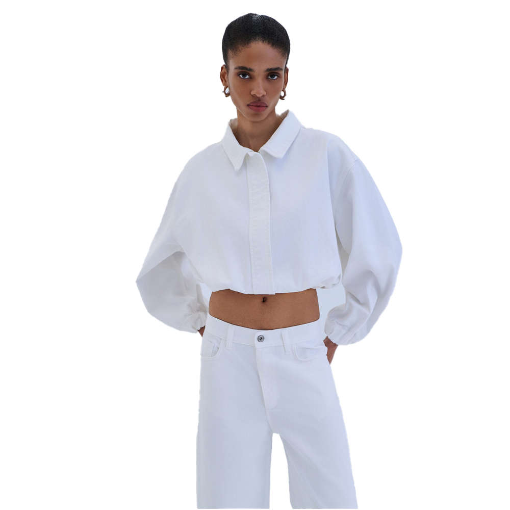 COMBOS KNITWEAR Denim Jacket Crop  Γυναικείο Μπουφάν Τζιν - Λευκό