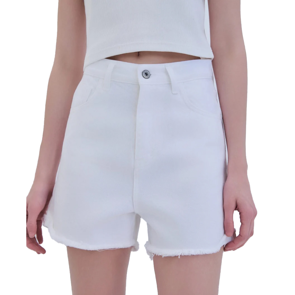 COMBOS KNITWEAR Denim Shorts  Γυναικείο Σορτσάκι Τζιν - Λευκό