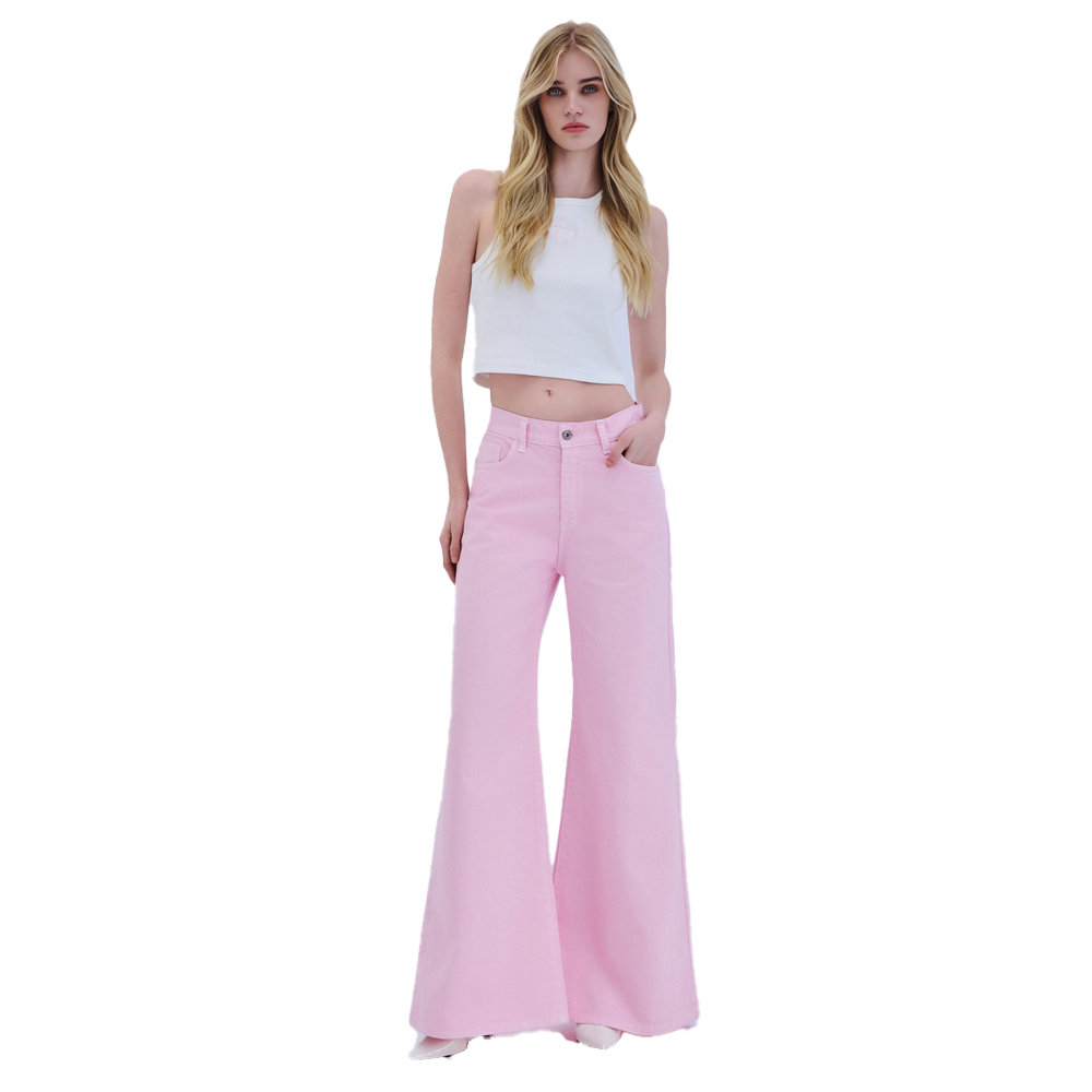 COMBOS KNITWEAR Denim Trouser Flare Γυναικείο Τζιν Παντελόνι - Ροζ