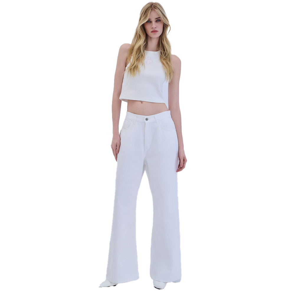 COMBOS KNITWEAR Denim Trouser Flare Γυναικείο Τζιν Παντελόνι - Λευκό