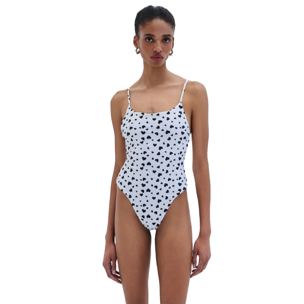 COMBOS KNITWEAR Swimsuit Hearts  Γυναικείο Μαγιό Ολόσωμο - Λευκό-Μαύρο