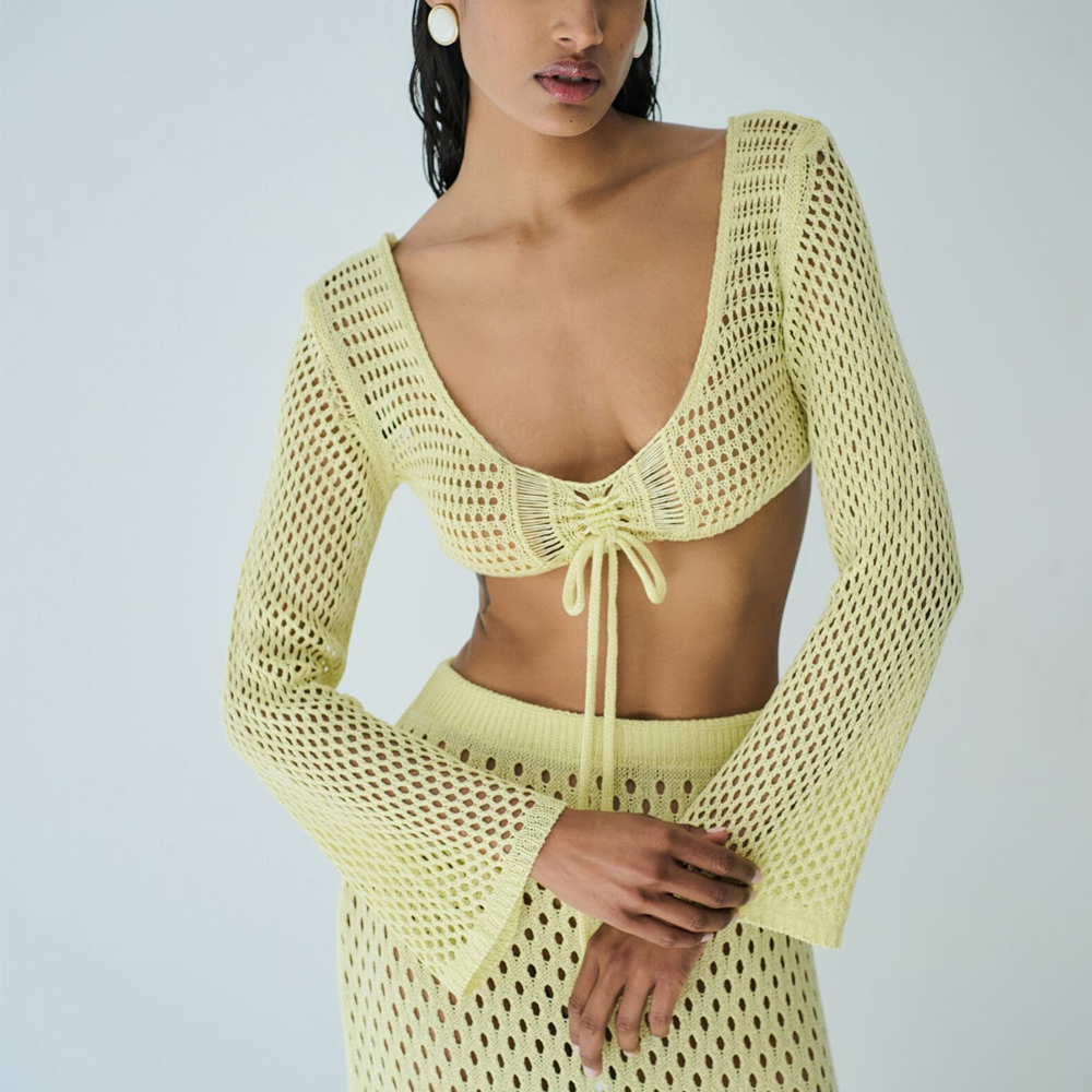 COMBOS KNITWEAR Crop Top Net Γυναικείο Κοντό Μπλουζάκι Δίχτυ  - 1