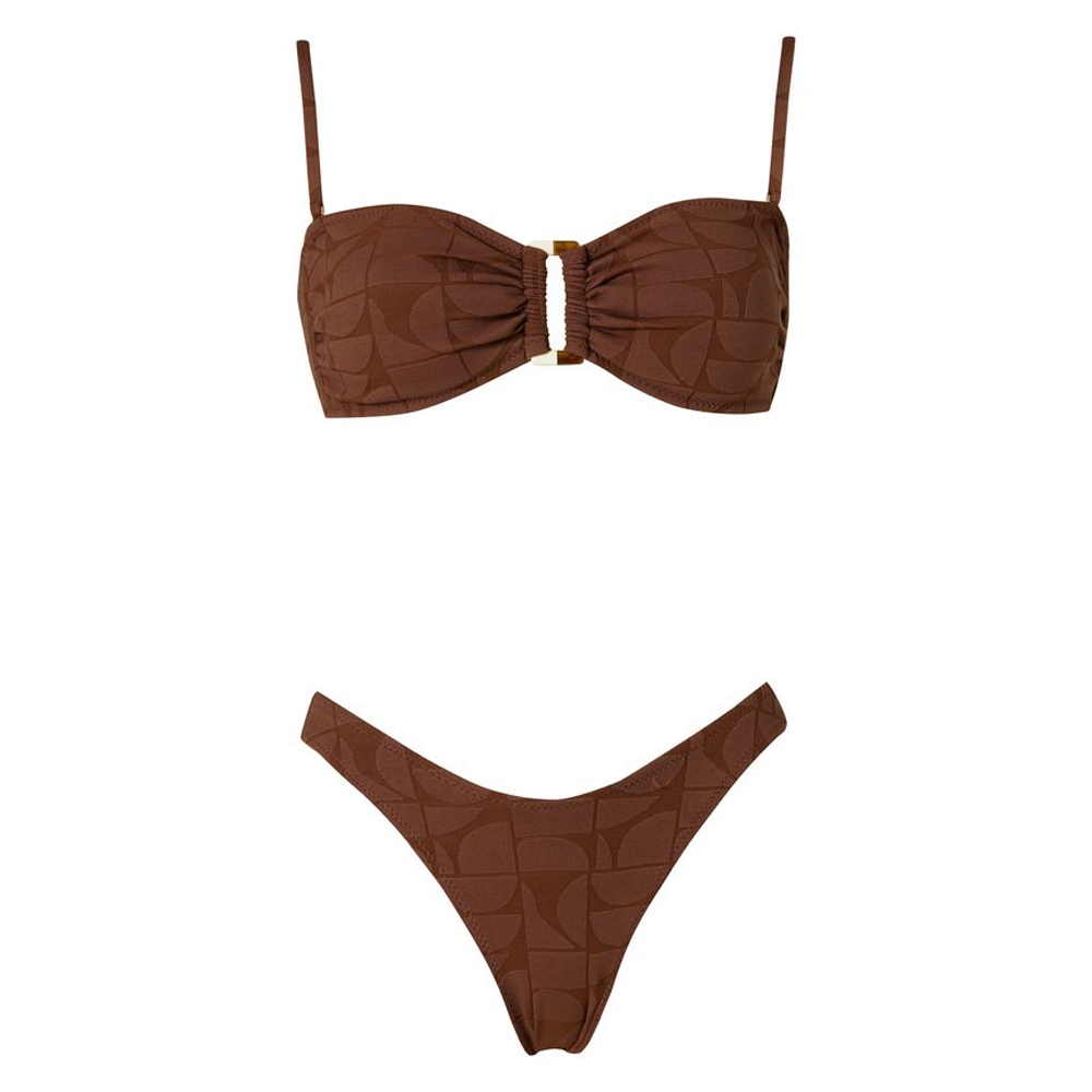 STEFANIA FRANGISTA Melita Coffee Jacquard Μαγιό Σετ Μπικίνι - Καφέ