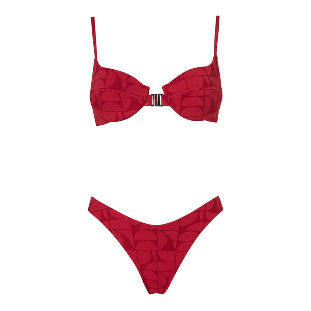 STEFANIA FRANGISTA Dakota Lipstick Jacquard Μαγιό Σετ Μπικίνι - Κόκκινο