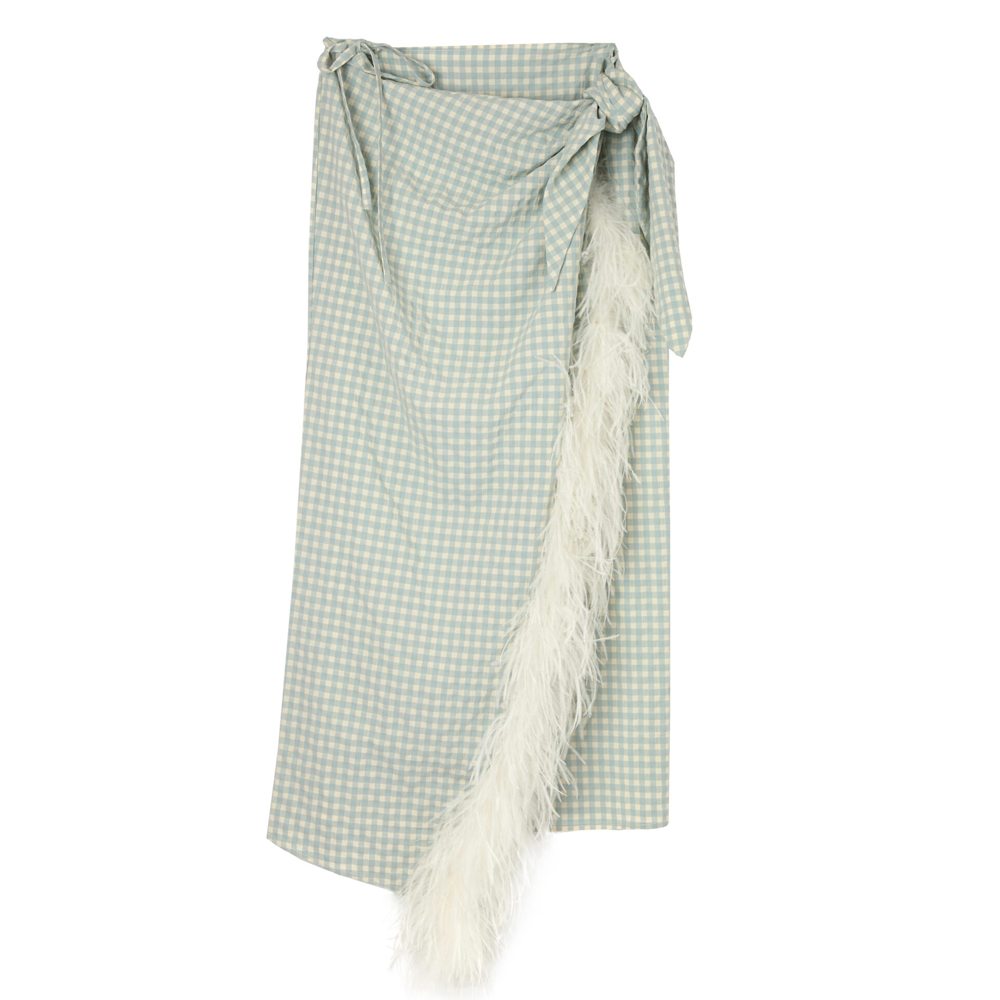  MILKWHITE Wrap Skirt With Feathers Γυναικεία Φούστα - Γαλάζιο