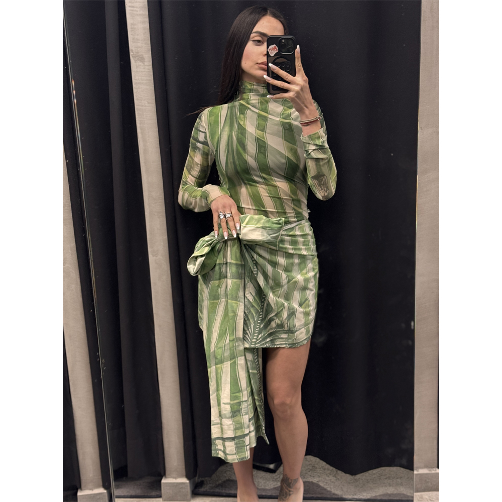 MILKWHITE Printed Bow Wrap Skirt Γυναικεία Φούστα Μίνι - Πράσινο