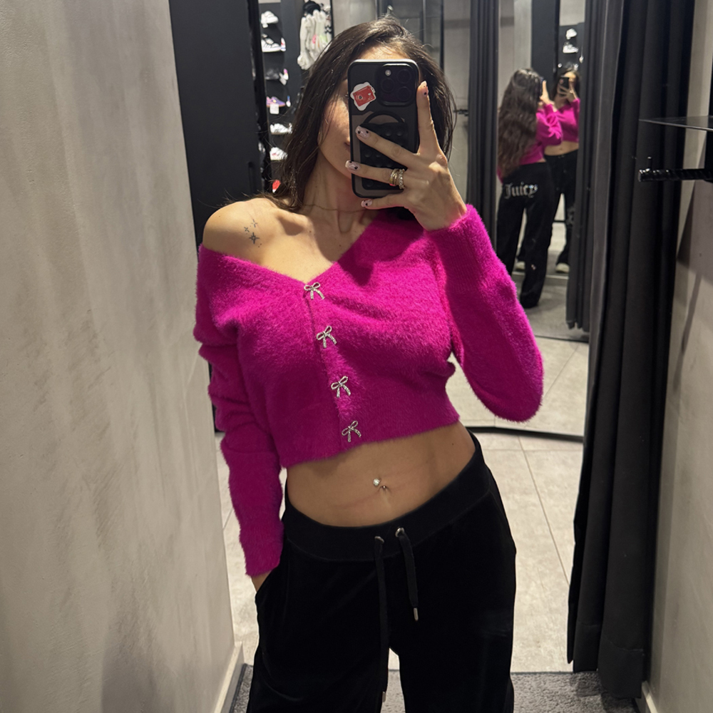 MILKWHITE Cardigan With Crystal Buttons Γυναικεία Ζακέτα  - Ροζ