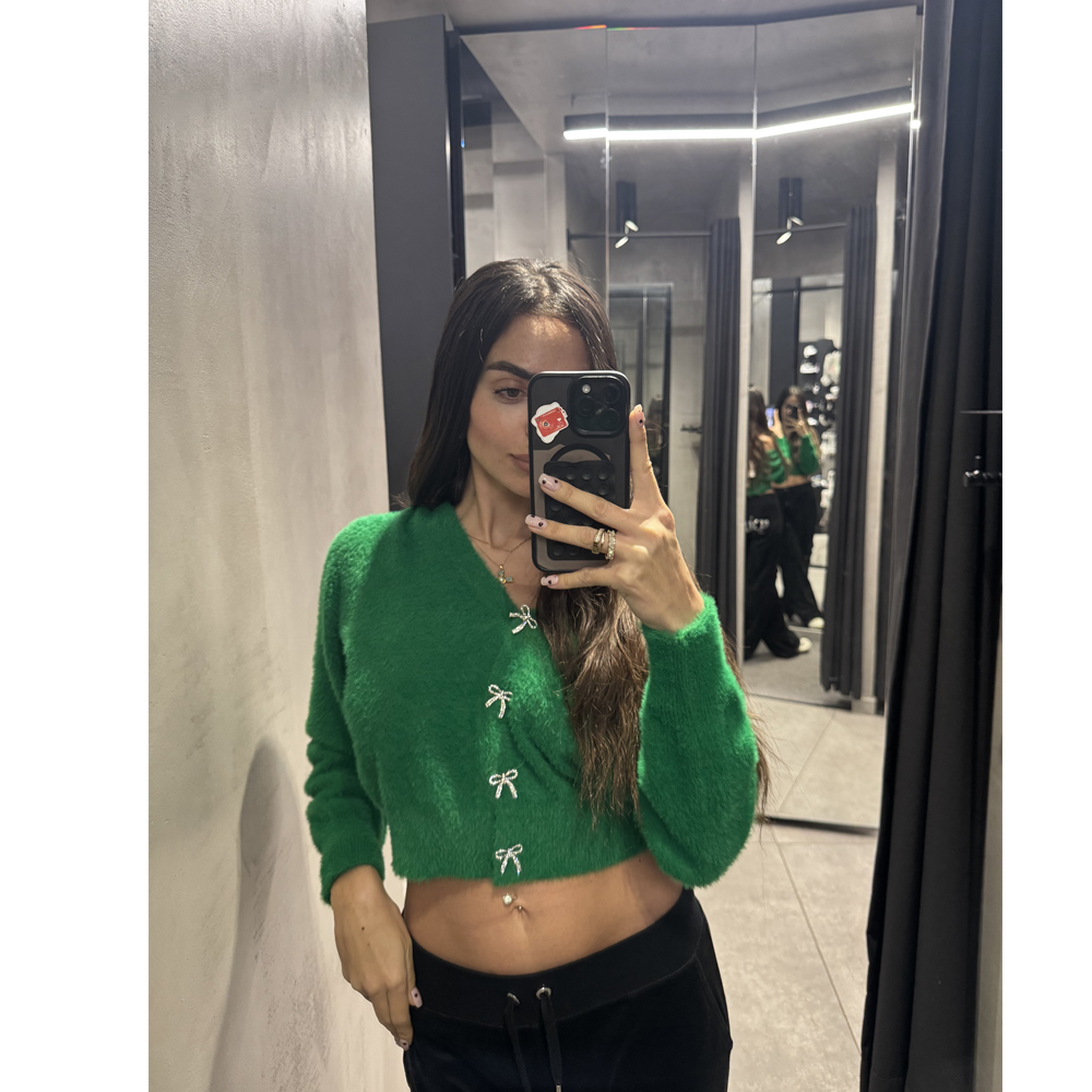 MILKWHITE Cardigan With Crystal Buttons Γυναικεία Ζακέτα  - Πράσινο