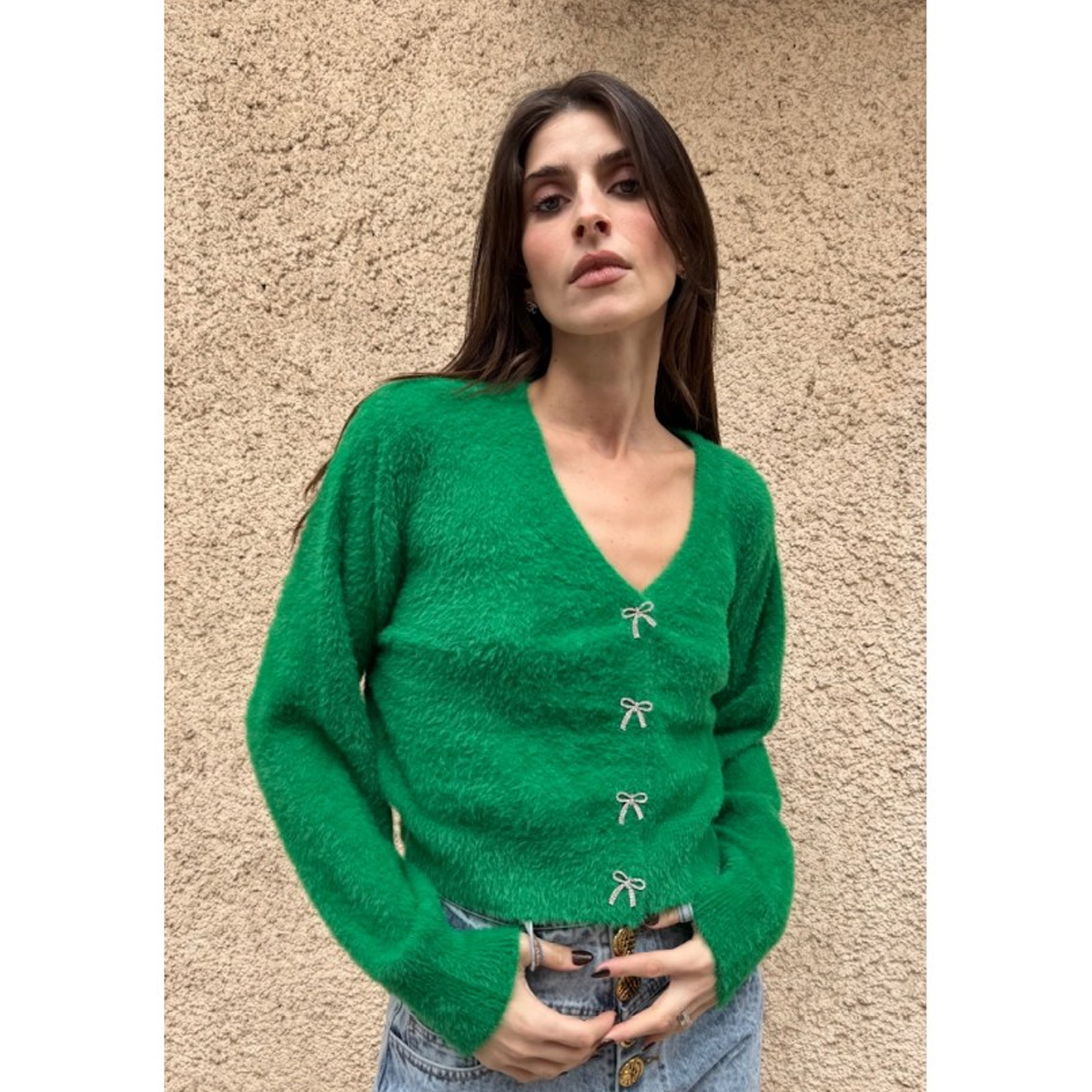 MILKWHITE Cardigan With Crystal Buttons Γυναικεία Ζακέτα  - 3