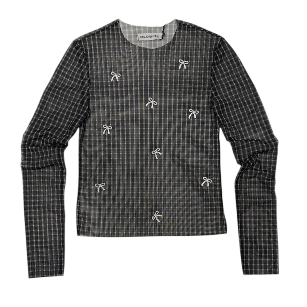 MILKWHITE Top Mesh With Bows Γυναικεία Μπλούζα - Μαύρο