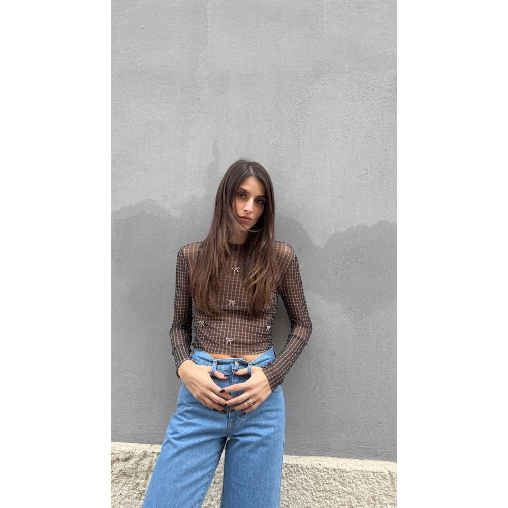 MILKWHITE Top Mesh With Bows Γυναικεία Μπλούζα - 2