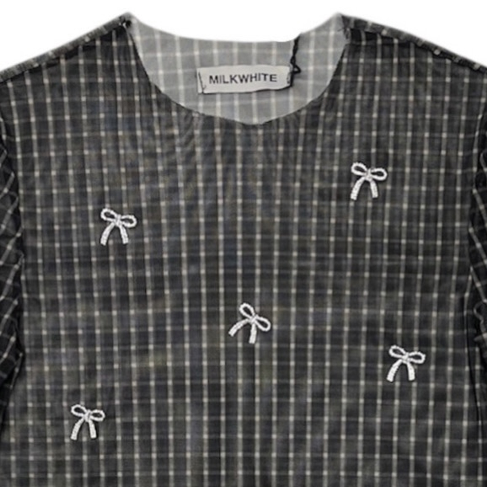 MILKWHITE Top Mesh With Bows Γυναικεία Μπλούζα - 3